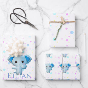 Niedlicher kleiner Blauer Junge Elefant Geschenkpapier Set