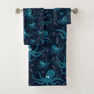 Niedlicher kleiner Blauer Kraken Badhandtuch Set