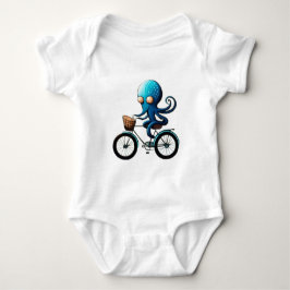 Niedlicher kleiner blauer Oktopus auf einem Fahrra Baby Strampler