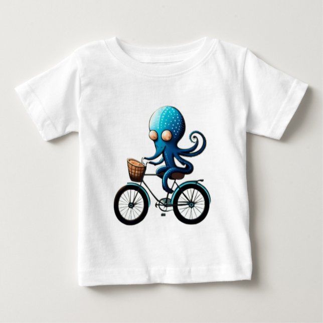Niedlicher kleiner blauer Oktopus auf einem Fahrra Baby T-shirt (Vorderseite)