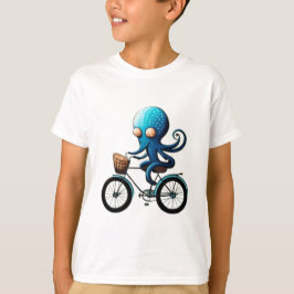 Niedlicher kleiner blauer Oktopus auf einem Fahrra T-Shirt