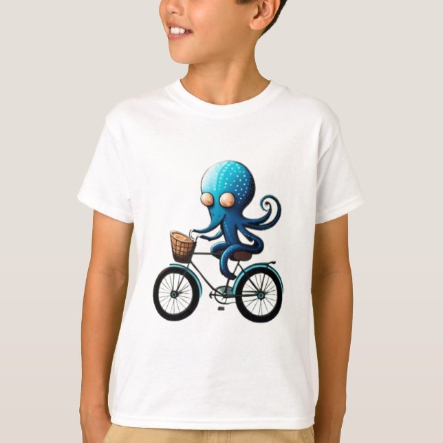 Niedlicher kleiner blauer Oktopus auf einem Fahrra T-Shirt (Vorderseite)