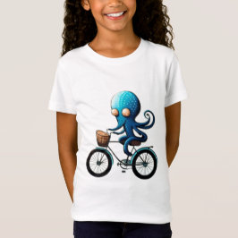 Niedlicher kleiner blauer Oktopus auf einem Fahrra T-Shirt