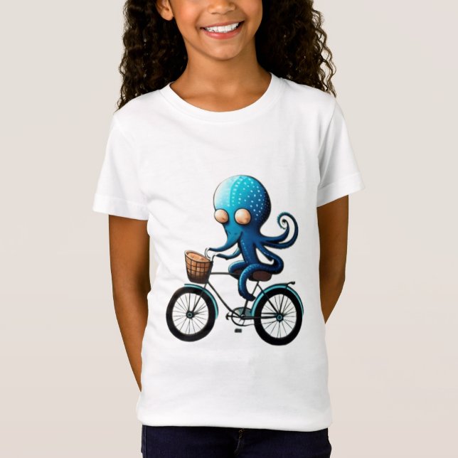 Niedlicher kleiner blauer Oktopus auf einem Fahrra T-Shirt (Vorderseite)