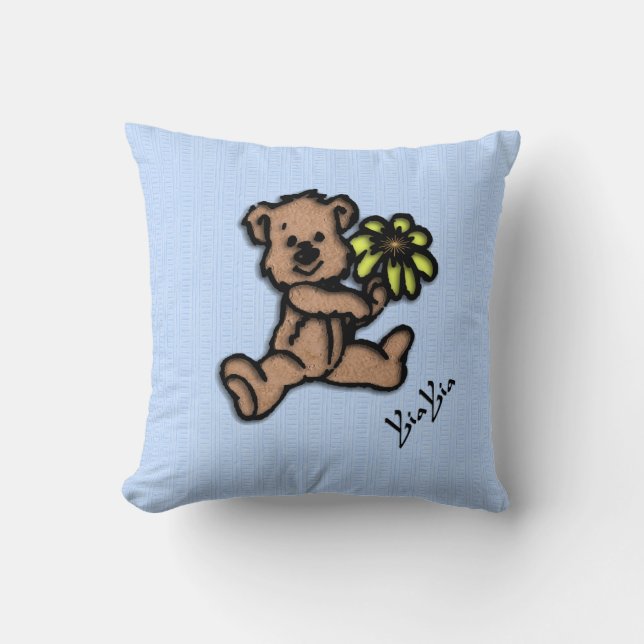 Niedlicher kleiner Blume Bär Yia Yia Throw Kissen (Vorderseite)