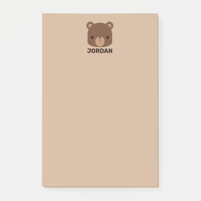 Niedlicher kleiner brauner Bär mit Personalisierte Post-it Klebezettel (Vorderseite)