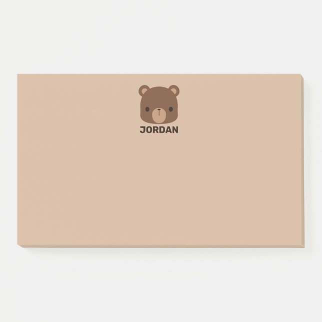 Niedlicher kleiner brauner Bär mit Personalisierte Post-it Klebezettel (Vorderseite)