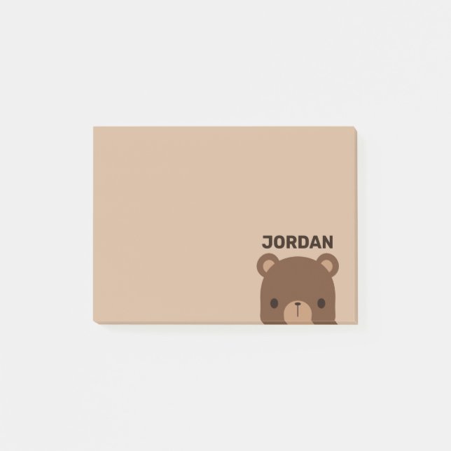 Niedlicher kleiner brauner Bär mit Personalisierte Post-it Klebezettel (Vorderseite)