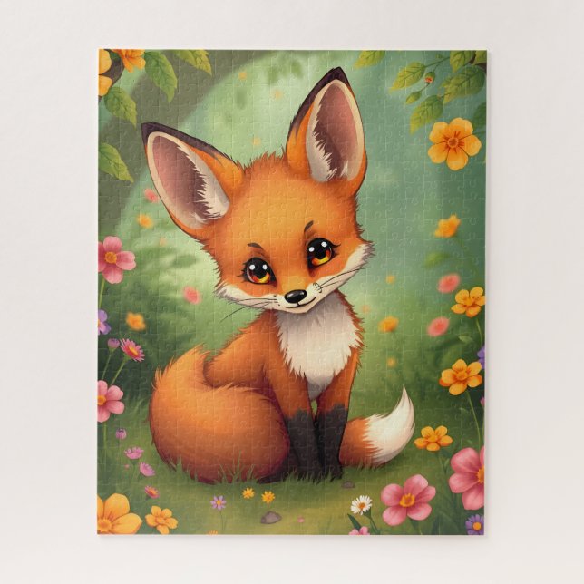 Niedlicher kleiner brauner Fuchs im Wald Puzzle (Vertikal)