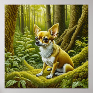 Niedlicher kleiner Chihuahua im Wald Poster