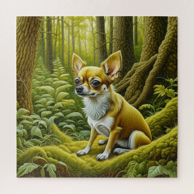 Niedlicher kleiner Chihuahua im Wald Puzzle (Vertikal)
