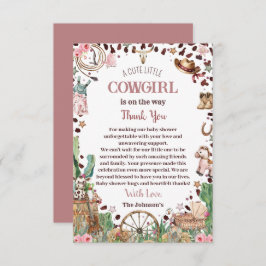 Niedlicher kleiner Cowgirl Western Watercolor Baby Dankeskarte