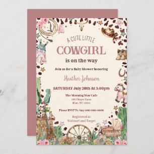 Niedlicher kleiner Cowgirl Western Watercolor Baby Einladung