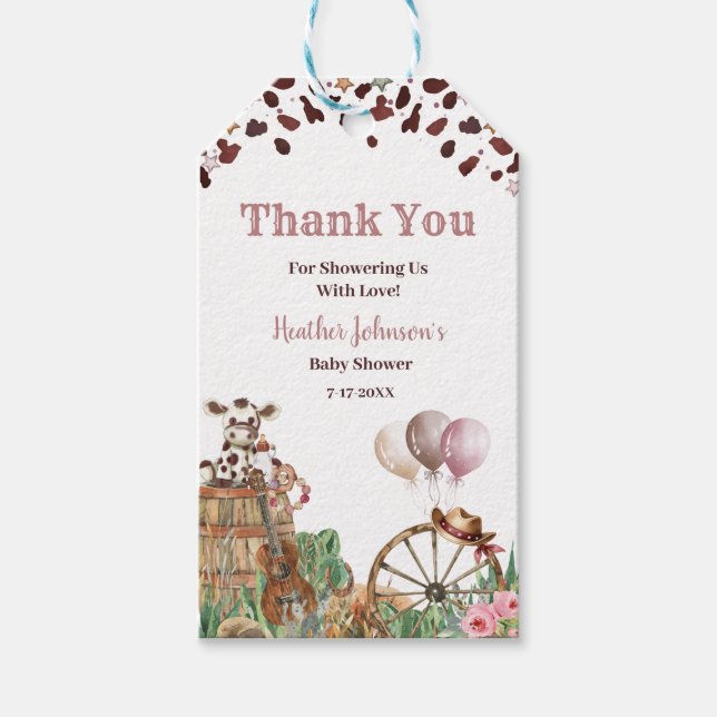 Niedlicher kleiner Cowgirl Western Watercolor Baby Geschenkanhänger (Vorderseite)