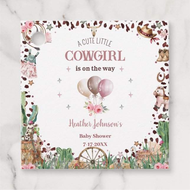 Niedlicher kleiner Cowgirl Western Watercolor Baby Geschenkanhänger (Vorderseite)