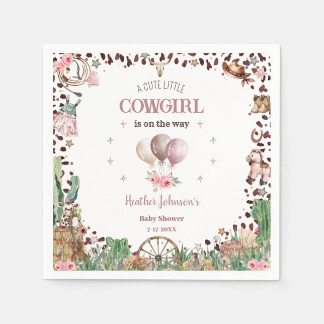 Niedlicher kleiner Cowgirl Western Watercolor Baby Serviette (Vorderseite)