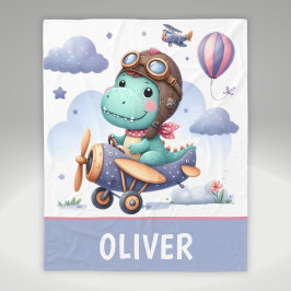 Niedlicher kleiner Dinosaurier mit Lila Flugzeug Fleecedecke