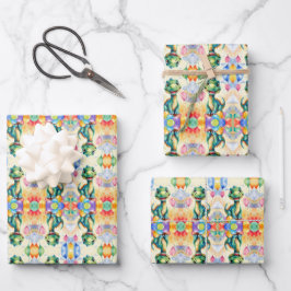 Niedlicher kleiner Dinosaurier mit viel farbenfroh Geschenkpapier Set