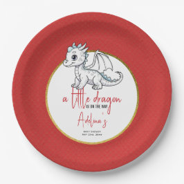 Niedlicher Kleiner Drache ist auf dem Weg Red Baby Pappteller