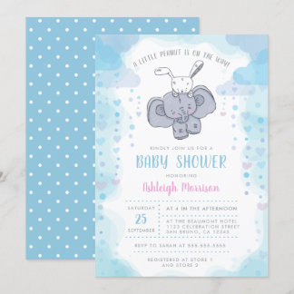 Niedlicher Kleiner Elefant & Baby Bunny Baby Boy D Einladung