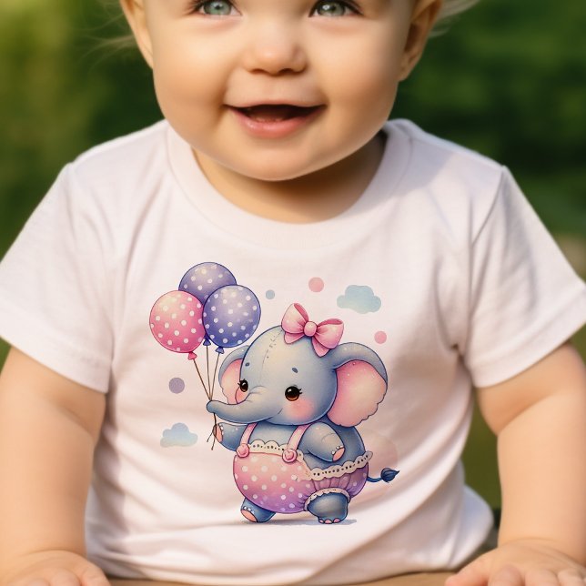 Niedlicher Kleiner Elefant Holding Balloons Geburt Baby T-shirt (Von Creator hochgeladen)