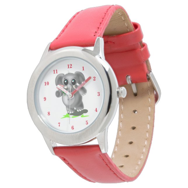 Niedlicher kleiner Elefant - Rot Armbanduhr (Schrägansicht)