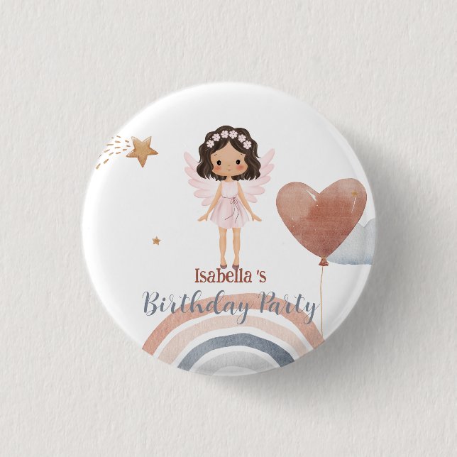 Niedlicher Kleiner Engel afro Girls Balloon Geburt Button (Vorderseite)