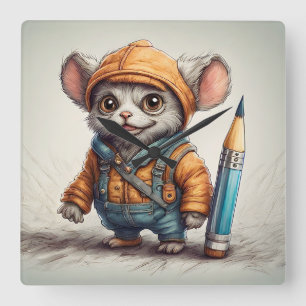 Niedlicher kleiner Fantasienstift-Künstler Quadratische Wanduhr