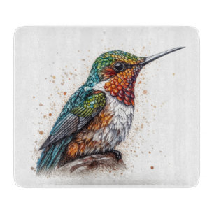 Niedlicher kleiner, farbiger Kolibri in Wasserfarb Schneidebrett