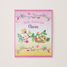 niedlicher kleiner Faultier auf rosa und gelbem Hi Puzzle