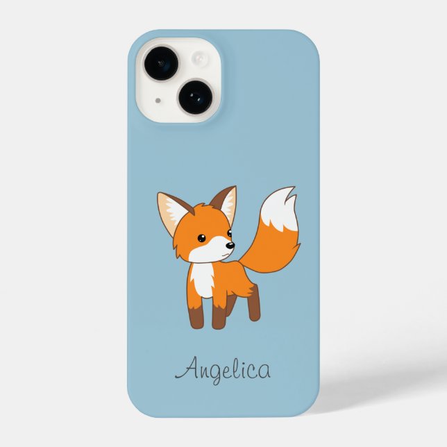 Niedlicher kleiner Fox auf blau iPhone Hülle (Rückseite)