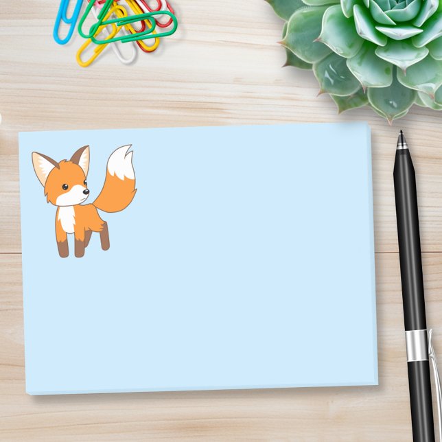 Niedlicher kleiner Fox auf blau Post-it Klebezettel (Von Creator hochgeladen)