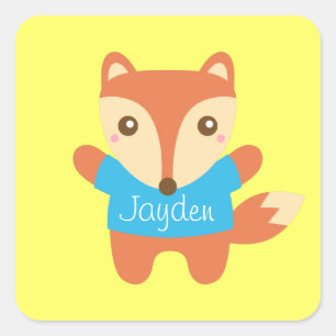 Niedlicher kleiner Fuchs in blau, für Kinder Quadratischer Aufkleber