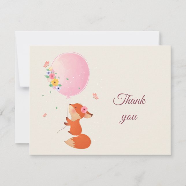 Niedlicher kleiner Fuchs mit Ballon danke Karte (Vorderseite)