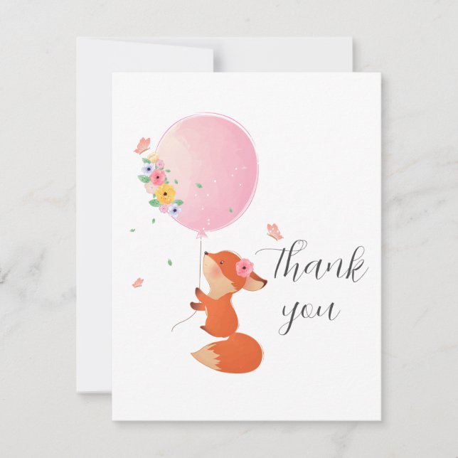 Niedlicher kleiner Fuchs mit Ballon danke Karte (Vorderseite)