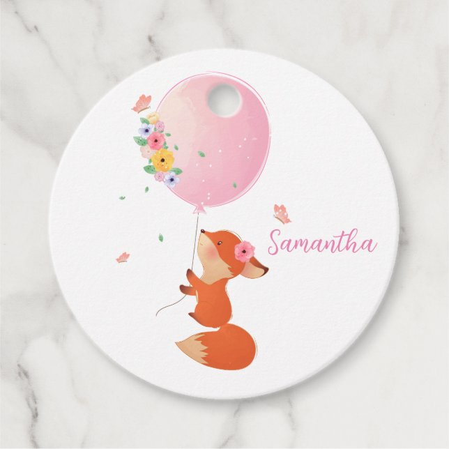 Niedlicher kleiner Fuchs mit Ballon Geschenkanhänger (Vorderseite)