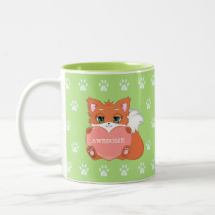 Niedlicher Kleiner Fuchs mit Herz- und Paw-Muster Zweifarbige Tasse