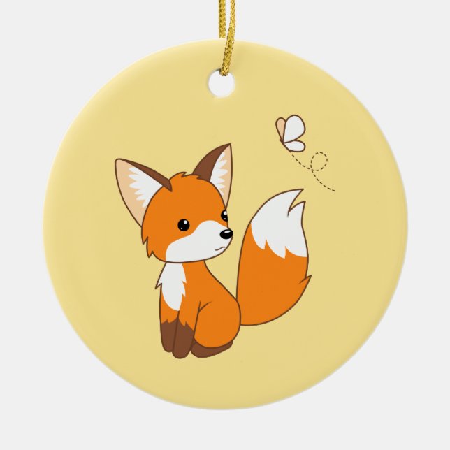 Niedlicher kleiner Fuchs sieht Schmetterling auf G Keramik Ornament (Vorne)