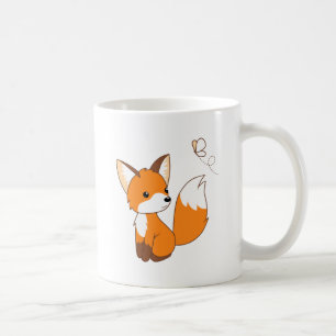 Niedlicher kleiner Fuchs sieht Schmetterling-Kaffe Kaffeetasse