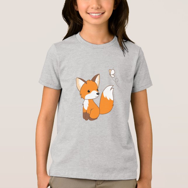 Niedlicher kleiner Fuchs sieht Schmetterling zu Tri-Blend Shirt (Vorderseite)