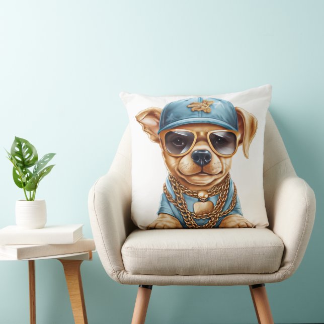 NIEDLICHER KLEINER GANGSTER PUPPY HUND IN KLEIDEN  KISSEN (Stuhl )