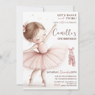 Niedlicher kleiner Girl Ballerina Geburtstag Einla Einladung