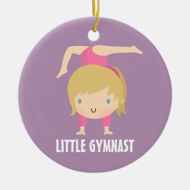 Niedlicher kleiner Gymnast-blonde Keramikornament (Vorne)