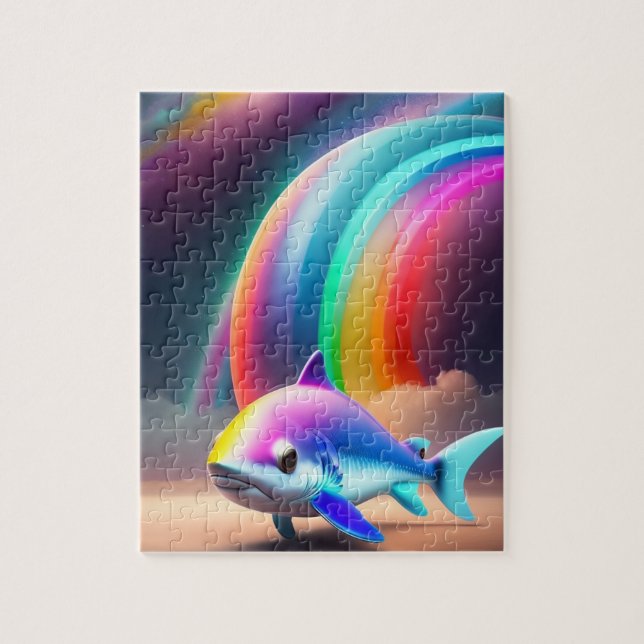Niedlicher kleiner Hai mit Regenbogen Puzzle (Vertikal)