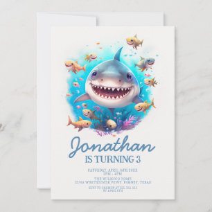 Niedlicher kleiner Hai Moderner Kindergeburtstag P Einladung