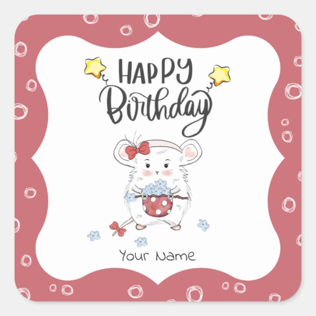 Niedlicher kleiner Hamster Custom Happy Birthday Quadratischer Aufkleber (Vorderseite)