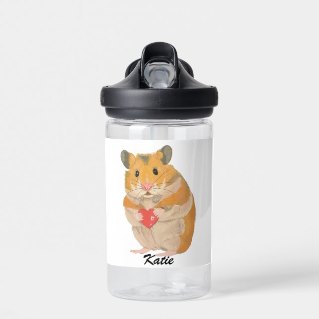 Niedlicher kleiner Hamster, der ein Herz bearbeite Trinkflasche (Vorne)