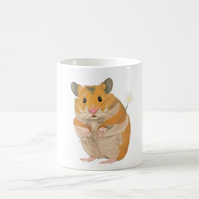 Niedlicher kleiner Hamster, der eine Blume hält Kaffeetasse (Mittel)