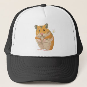 Niedlicher kleiner Hamster, der eine Blume hält Truckerkappe