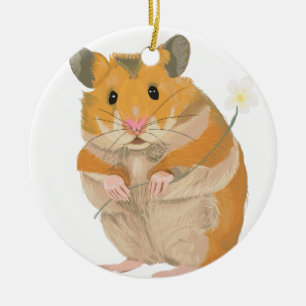 Niedlicher kleiner Hamster mit Blume Keramik Ornament